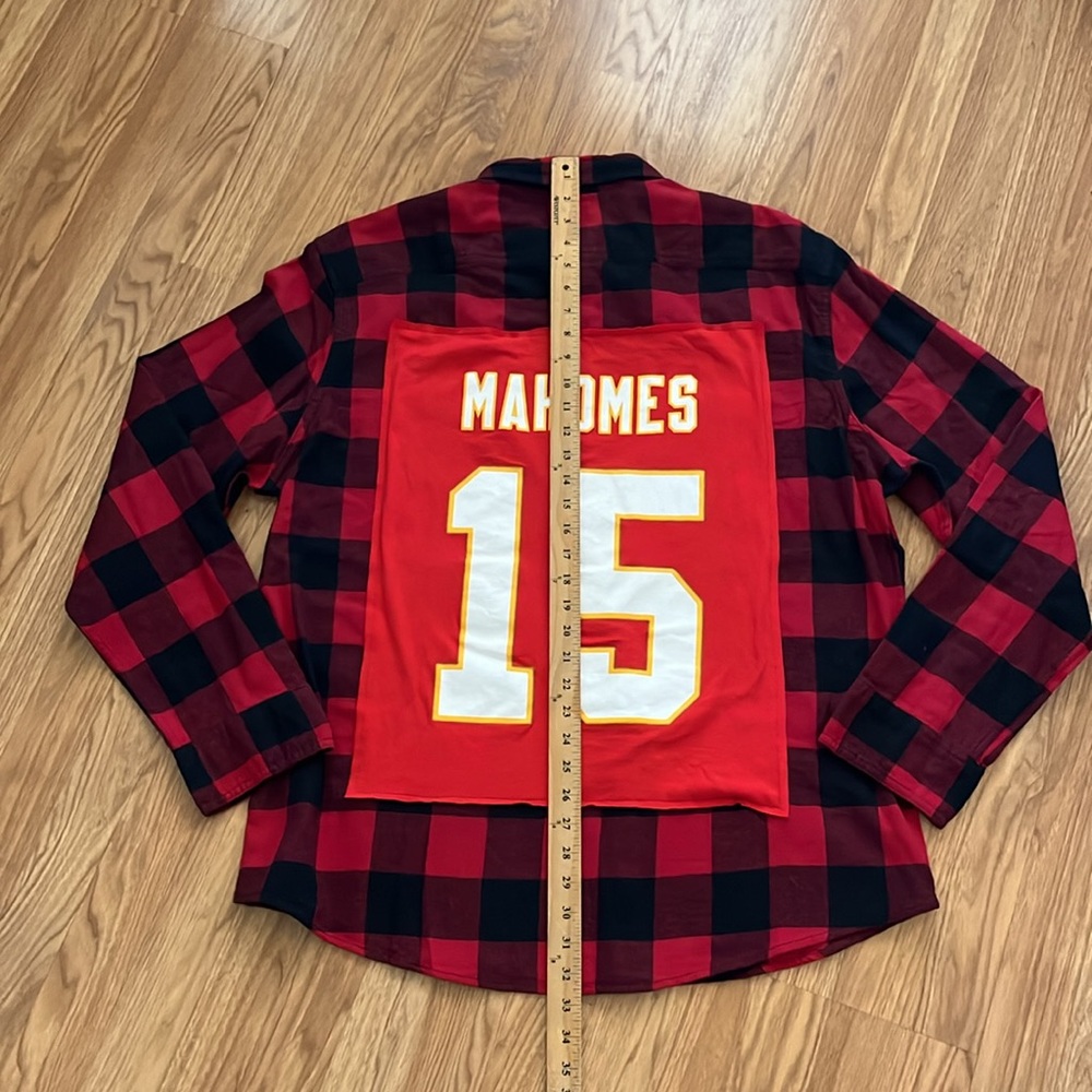 Kansas City Chiefs Mahomes 15 Flannel Shirt upcycled unisex size XXL - Picture 5 of 7